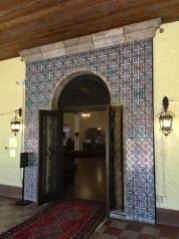 The terrace entrance to the lobby is through a magnificent two-door Moorish archway surrounded by handmade Spanish tile.